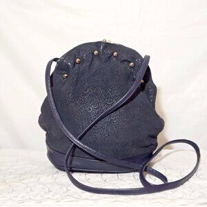 Vintage Jacolini Genuine Leather Navy Blue Bucket Crossbody Gold Hardware